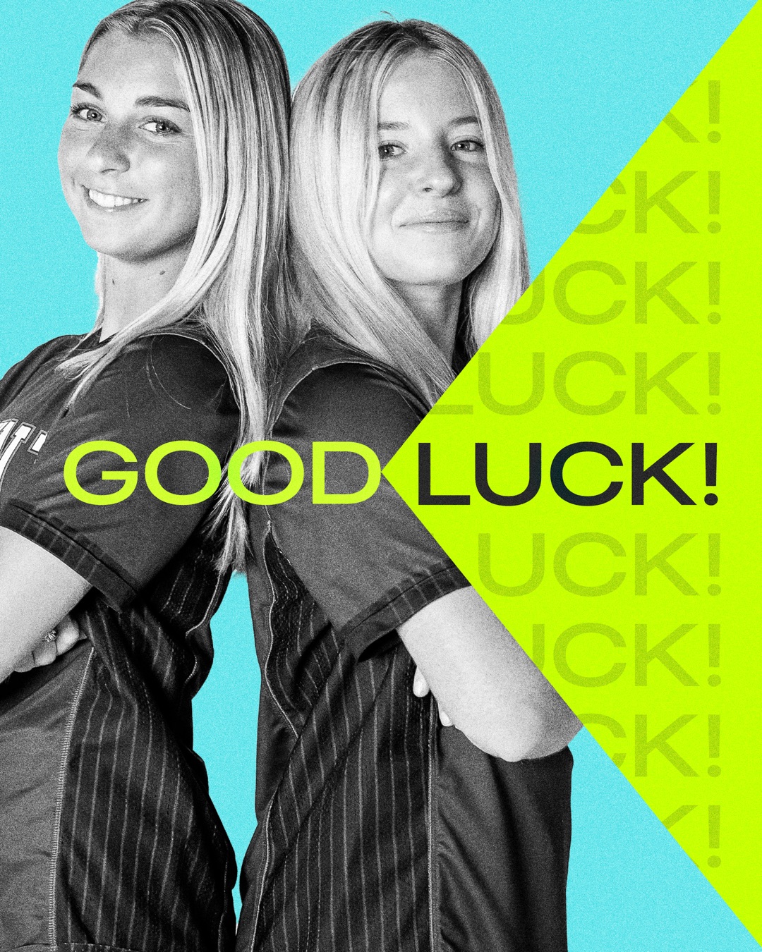 Good luck game-day social media graphic featuring an athlete portrait