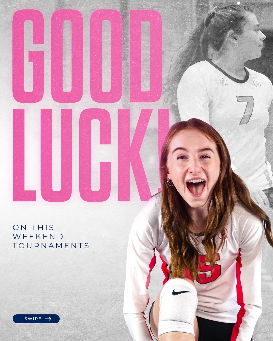 Good luck game-day social media graphic with athlete photo and school colors