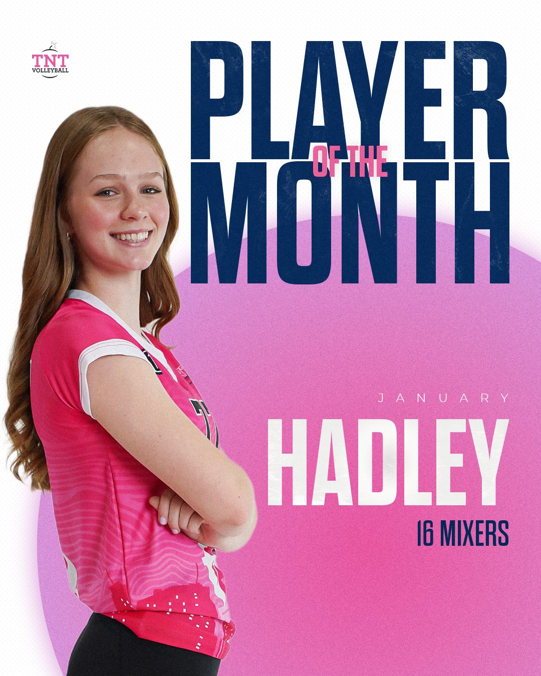 Player of the Month social media graphic featuring an athlete portrait with team branding